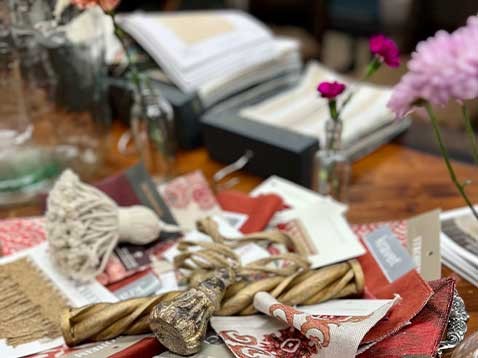 Small pile of fabric samples on a table